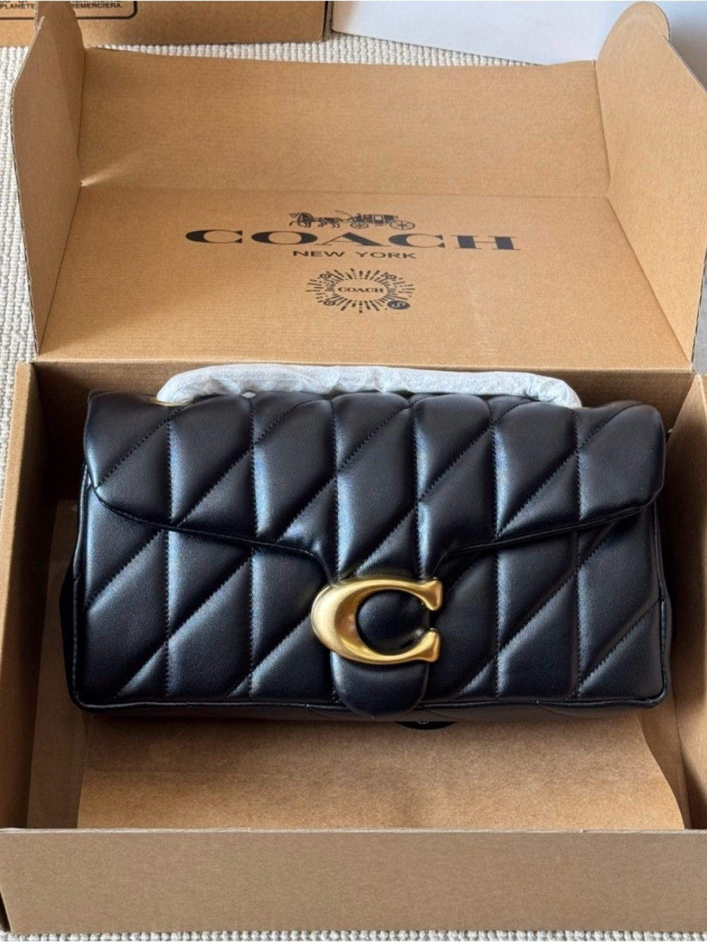 Coach Black Quilted Leather Clutch with Gold C Hardware